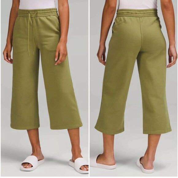 Lululemon Loungefull Pants Womens 14 High Rise Wide Leg Crop Pull-on Elastic - Picture 1 of 5